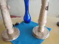 Настолни /нощни/ лампи от стругована акация със светло бежови шапки, снимка 2