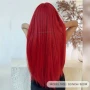 80 см Ярко червена права синтетична перука с дълъг бретон, снимка 4