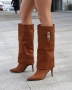 Ботуши на ток - кафяв велур, снимка 2