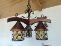 Красив полилей съчетание от дърво, метални капаци в меден цвят, ковано желязо и стъкленици , снимка 1