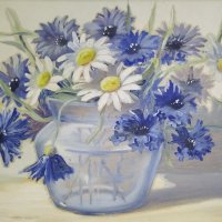 Стара картина, ваза с цветя, 1950-те год., снимка 4 - Картини - 39506182
