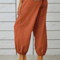Памучно-ленени широки дамски панталони с висока талия, 10цвята - 023, снимка 15 - Панталони - 41579956