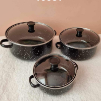 Комплект 3 броя тенджери, със 3 бр. стъклени капаци Висококачествена изработка Черни, снимка 1 - Съдове за готвене - 44915127