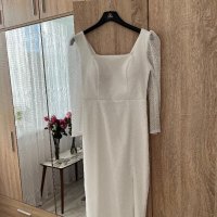 Официална бяла рокля с паети, снимка 6 - Рокли - 44514639