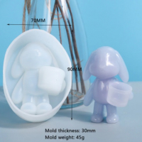 3D Заек зайче със саксия силиконов молд форма фондан шоколад гипс смола, снимка 2 - Форми - 36364944