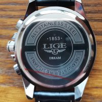 Lige Design Silver Blue Black 8951D Луксозен мъжки кварцов часовник с кожена каишка, снимка 4 - Луксозни - 40577517