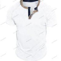 Мъжка модна ежедневна тениска с яка с копчета и къс ръкав, , снимка 3 - Тениски - 41830088