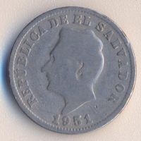 Салвадор 5 центавос 1951 година, снимка 2 - Нумизматика и бонистика - 36034875