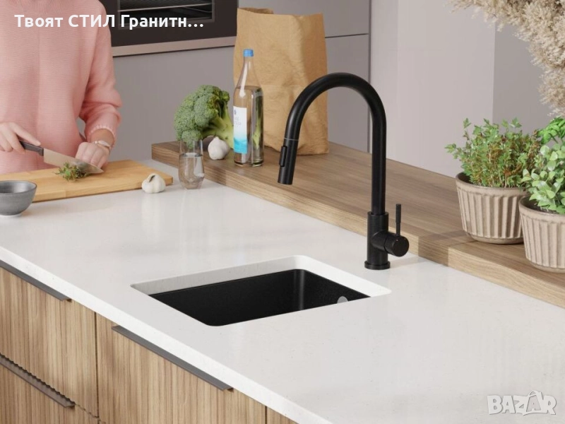 Черна кухненска мивка за вграждане под плот Венеция 50 XL 460x440 мм, снимка 1