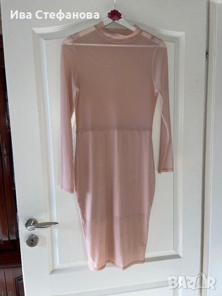 Нова миди midi  елегантна парти коктейлни официална телесна бежова nude цвят рокля , снимка 1