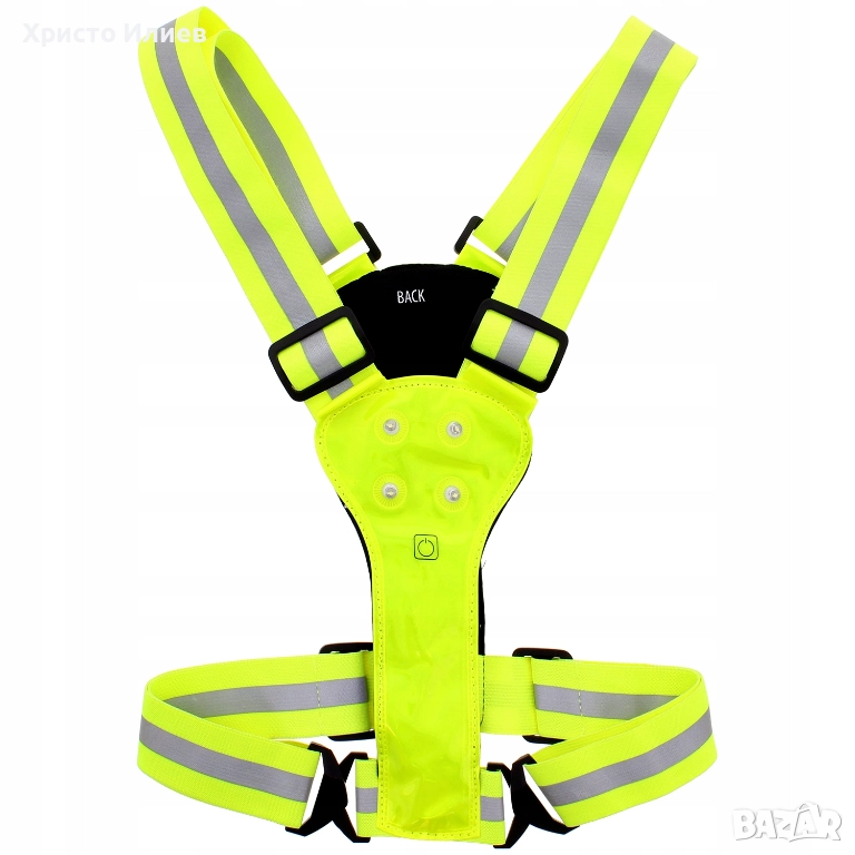 Светлоотразителна жилетка за безопасност с LED осветление Светлоотразителна LED жилетка неонова, снимка 1