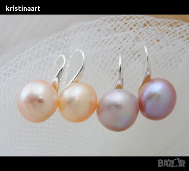 Висящи обеци от естествени розови перли , снимка 1