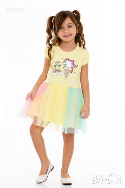 Рокля с еднорог в жълто , снимка 1