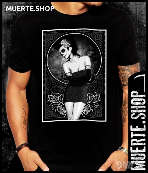 Черна тениска с щампа FLOWERS OF EVIL, снимка 1