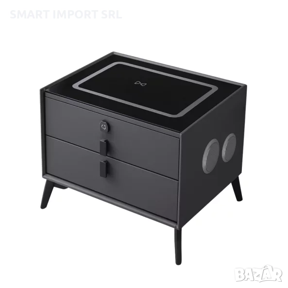 Смарт нощно шкафче Smart Heater LED, закалено стъкло, антрицит, снимка 1