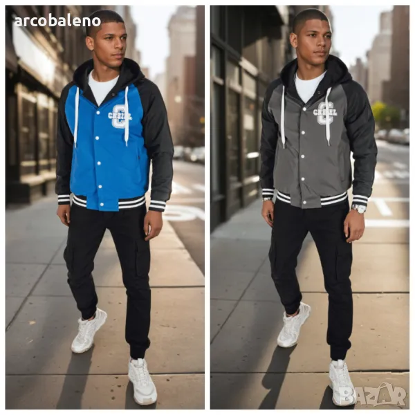 Мъжко двулицево бомбър яке с качулка, 2цвята , снимка 1