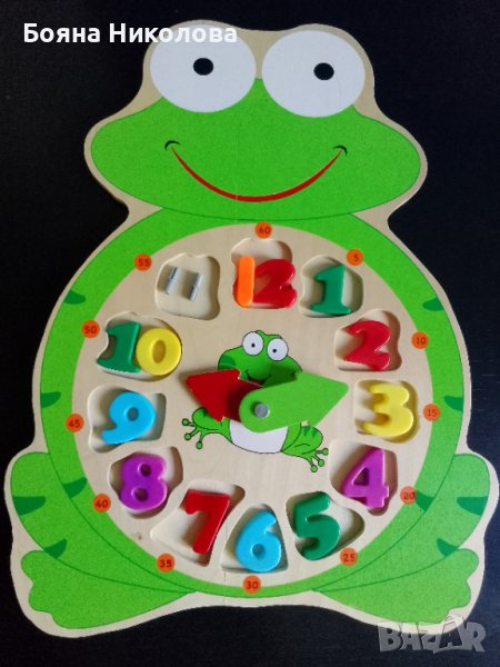 Голяма дървена жаба-часовник / циферблат, снимка 1