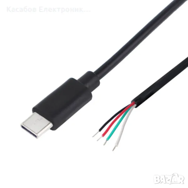1м USB-C Кабел с мъжки конектор и изход с 4 проводника, поддържа зареждане и пренос на данни, снимка 1