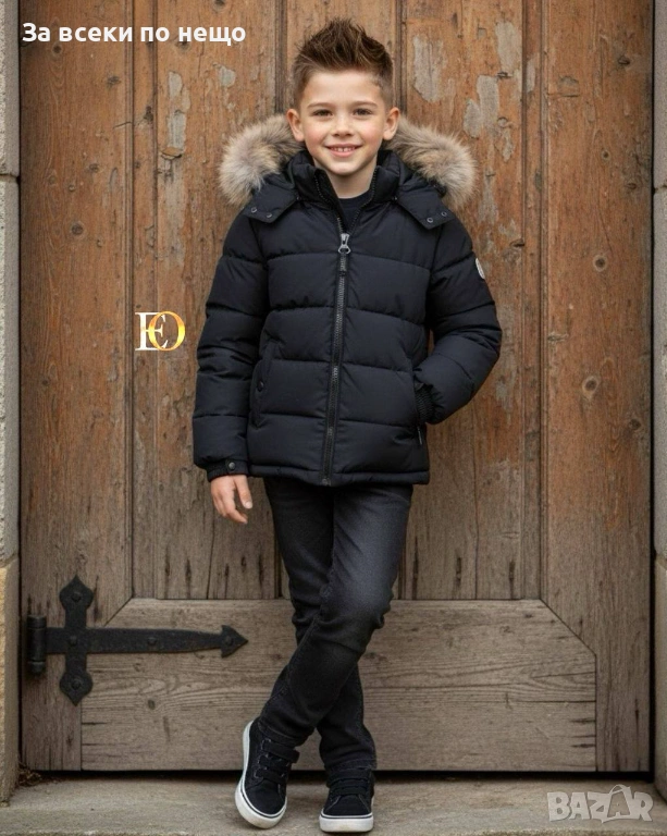 Moncler Детско Черно Зимно Яке С Пух На Качулката Код SK789, снимка 1