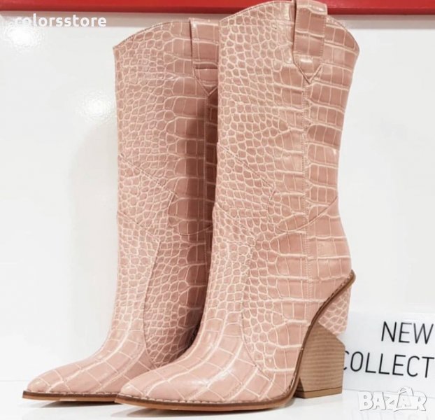 Боти на ток - пудра кожа - CB95, снимка 1