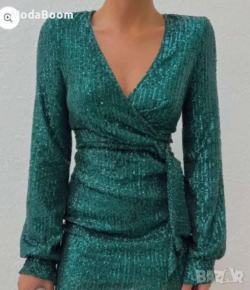 Зелена дамска рокля , снимка 1