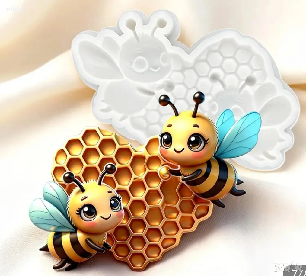 пчела пчели на сърце медена пчела пита килийки силиконов молд форма фондан гипс шоколад, снимка 1