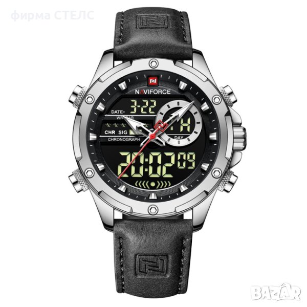 Мъжки часовник Naviforce, Кожена каишка, Хронограф, Черен, снимка 1