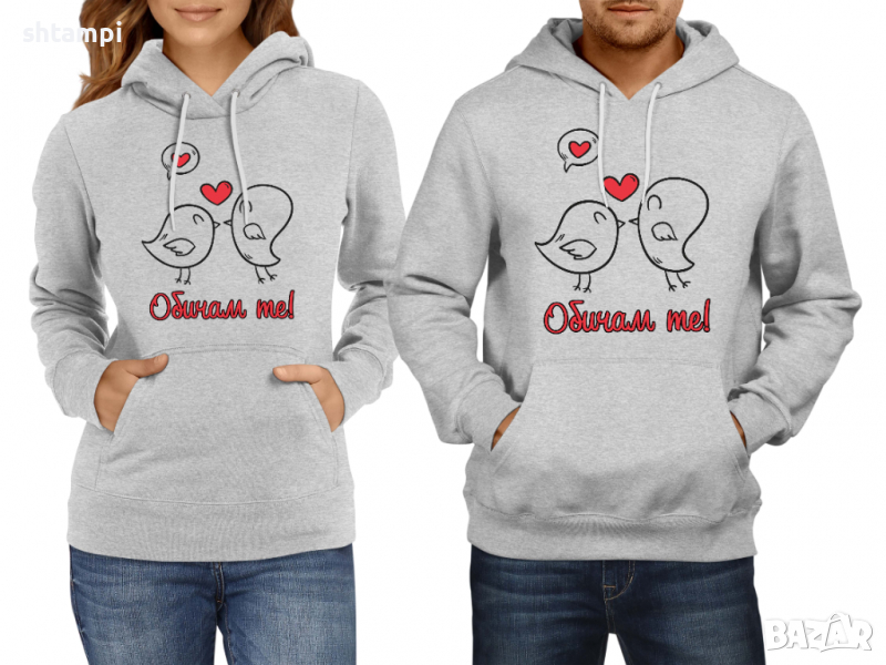 Суитчър/Суитшърт за двойки Love Birds Обичам те,Любов,Подарък,Празник,Сърце,, снимка 1