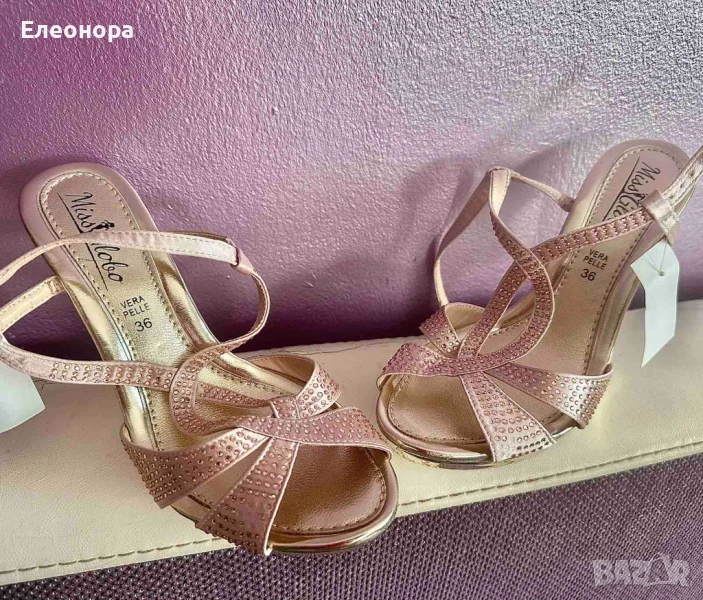 Розови сандали на ток с камъчета, снимка 1