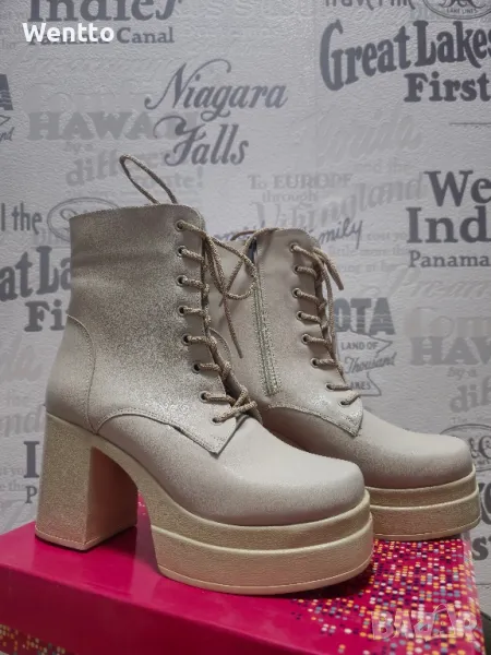 Дамски боти на ток - Беж, снимка 1