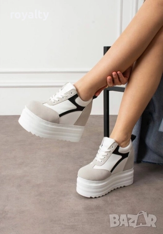 Кецове на Платформа - Бяло, Сиво и Черно, снимка 2 - Кецове - 52828243