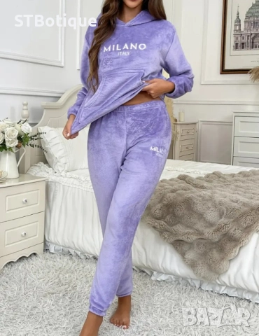 💜 Дамски уютен комплект от поларен суитшърт с качулка и панталон "MILANO" 💜, снимка 5 - Комплекти - 52186033
