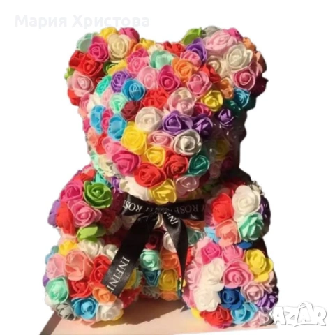 Мече от разноцветни рози в луксозна кутия, снимка 2 - Романтични подаръци - 53303652