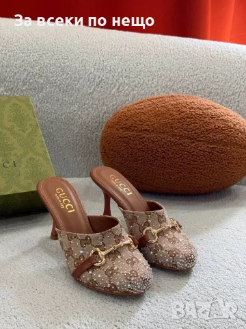 Gucci Дамски Затворени Чехли С Ток И Кристали Гучи - Различни Цветове Код SEM-811, снимка 5 - Чехли - 56129754