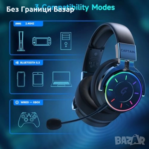 Нов Геймърски хедсет безжичен 60ч батерия, шумопотискане, RGB, PS5/PC, снимка 8 - Bluetooth слушалки - 52502828