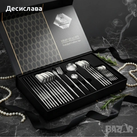 Комплект прибори за хранене от 24 части с луксозен дизайн и магнитна кутия, снимка 14 - Прибори за хранене, готвене и сервиране - 53137416
