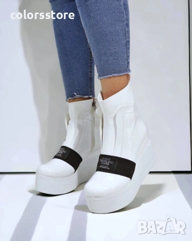 Боти на платформа - бял лак с бяло ходило - K135