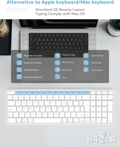 Безжична Bluetooth клавиатура Yivandi за Apple Mac OS – QWERTY оформление, ножични клавиши, снимка 8 - Клавиатури и мишки - 47763476