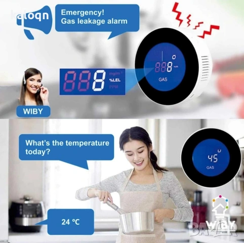WiFi газодетектор, с LCD дисплей, съвместим с Alexa/Google Home, снимка 3 - Резервни части за телефони - 53672073
