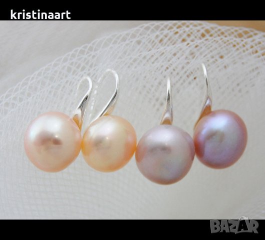 Висящи обеци от естествени розови перли 