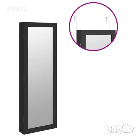 vidaXL Огледален шкаф за бижута с LED осветление, стенен монтаж, черен, снимка 9 - Огледала - 56147319