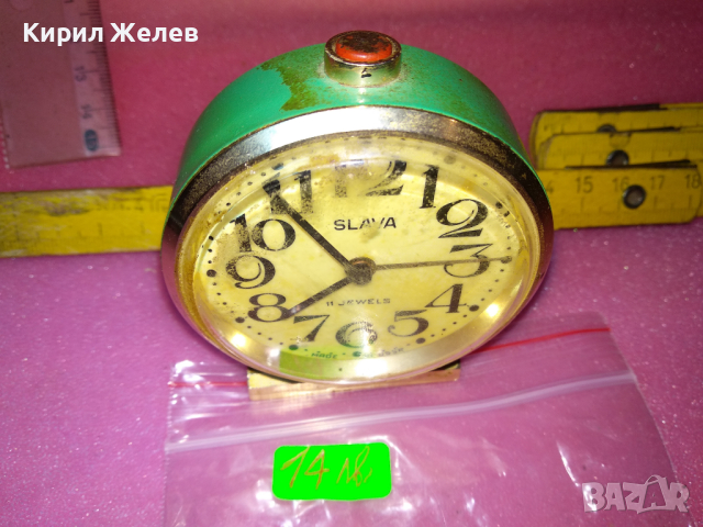SLAVA MADE in USSR Стар КОЛЕКЦИОНЕРСКИ РУСКИ БУДИЛНИК МЕХАНИЧЕН НАСТОЛЕН ЧАСОВНИК СЛАВА СССР 7777, снимка 7 - Антикварни и старинни предмети - 44545711