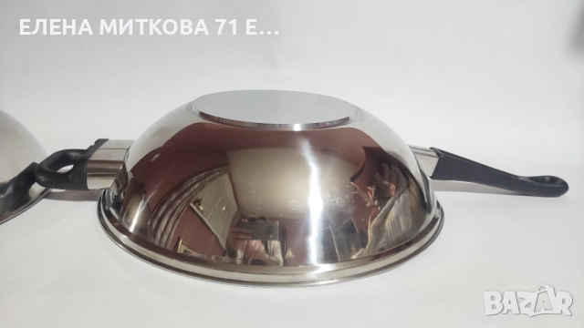 Уок тиган от неръждаема стомана с две дръжки, снимка 4 - Съдове за готвене - 52861062