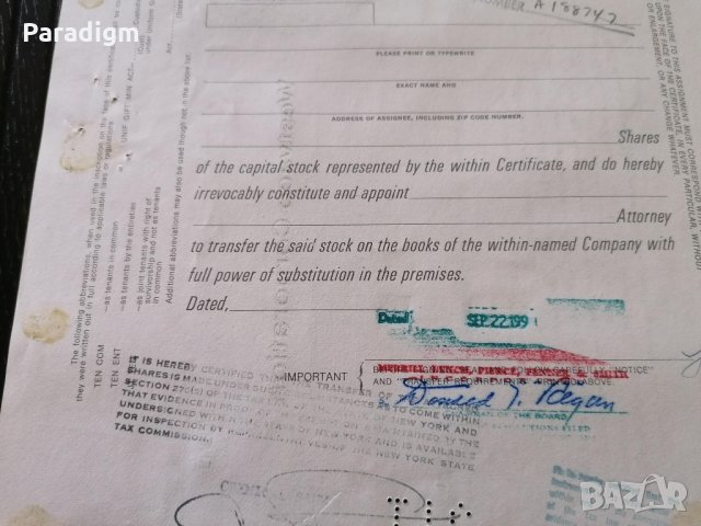 Сертификат за 100 акции | West Virginia Pulp and Paper | 1976г., снимка 5 - Други ценни предмети - 34640335