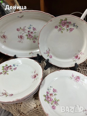  Ябълков цвят на СИП с червени миглички♥️ Плато-36 см 6 броя за основно-23.5 см , снимка 6 - Чинии - 52726047