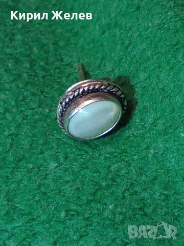 СТАРА СРЕБЪРНА АРТ ДЕКО ОБЕЦА СРЕБРО 925 АНГЛИЯ с ШЛИФОВАН ЛУНЕН КАМЪК и СТОМАНЕНА ЗАКОПЧАЛКА 38729, снимка 2 - Обеци - 41730287