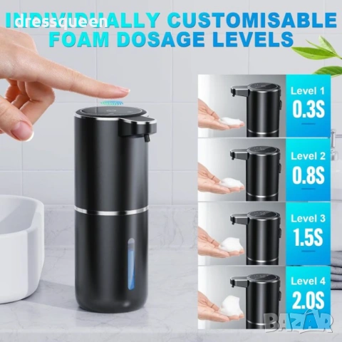 4611 Автоматичен Диспенсър за Сапун на Пяна, Черен Матов Дизайн, Акумулаторна Батерия, снимка 4 - Други стоки за дома - 53821813