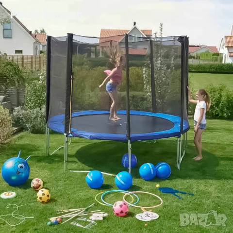 Детски батут с мрежа 244см с ПДОАРЪΚ LED Лампички – Подсилена конструкция и UV защита, снимка 6 - Други - 50985707