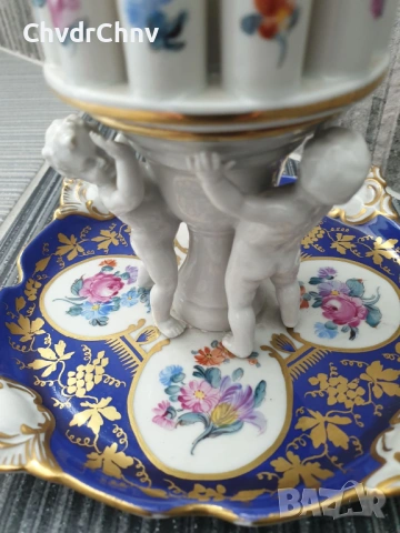 Dresden фигурална табакера 14см/Дрезден стар немски порцеланов цигаретник с херувими, снимка 4 - Декорация за дома - 53506685