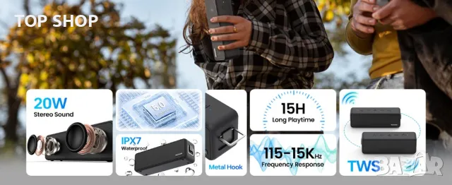 Висококачествена мощна колона Raymate R5 IPX7, снимка 4 - Bluetooth тонколони - 48507729